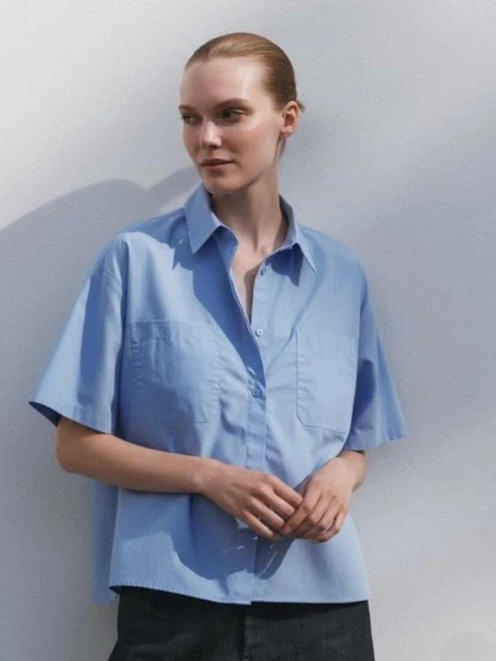 ZARA Women’s Oversized 100% Cotton Short Sleeve Shirt Blue Size S NWT - Picture 2 of 13